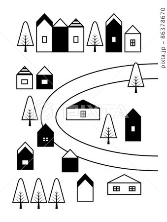 モノトーンの住宅と道路のイラスト 86378670