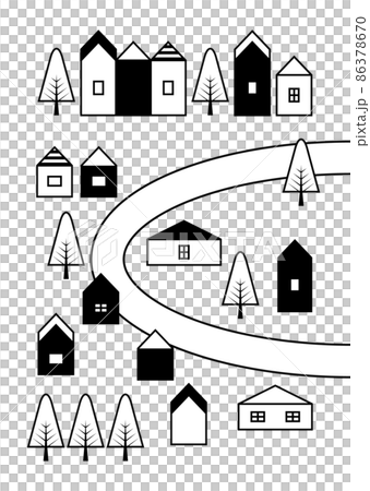 モノトーンの住宅と道路のイラスト 86378670