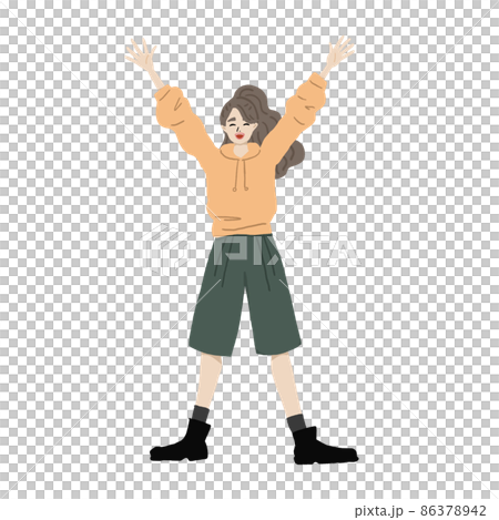 A girl in a hoodie who rejoices in banzai A girl in a hoodie who rejoices in banzai 86378942