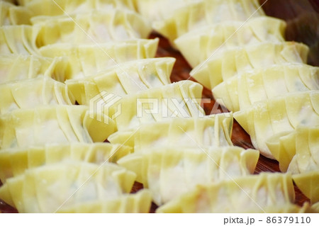 たくさん並んだ手作り餃子 86379110