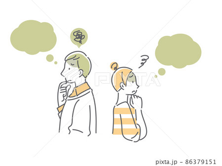 悩む夫婦 シンプルでお洒落な線画イラストのイラスト素材