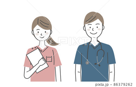 スクラブを着た男女の医療従事者 スクラブを着た男女の医療従事者 86379262