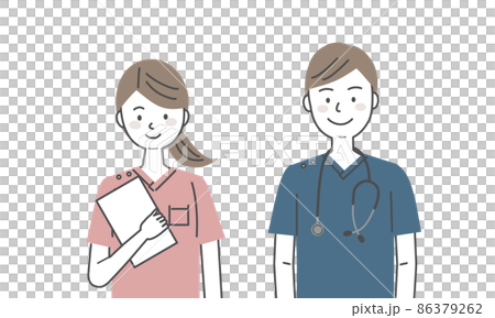 スクラブを着た男女の医療従事者 スクラブを着た男女の医療従事者 86379262