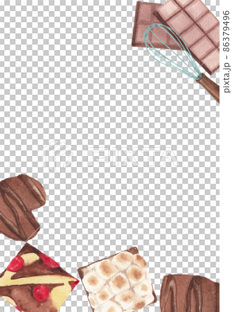 chocolate brownie drawn by watercolor, hand drawn artistic painting illustration, aquarelle dessert frame 86379496