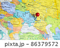 Donetsk, Ukraine pinned on the map of Eastern Europe. 86379572