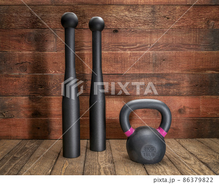 pair of heavy steel Indian clubs and kettlebell pair of heavy steel Indian clubs and kettlebell 86379822