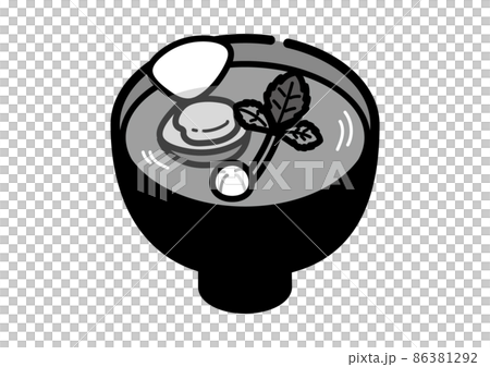 ハマグリのお吸い物のイラスト／白黒　モノクロ 86381292