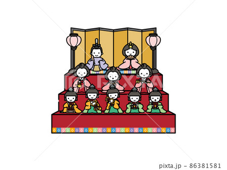 ひな壇に飾られた雛人形のかわいいイラスト ひな壇に飾られた雛人形のかわいいイラスト 86381581