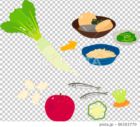 Cooking using radish leaves and skin, whole dish Cooking using radish leaves and skin, whole dish 86383770