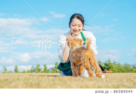 愛犬と遊ぶ女性 愛犬と遊ぶ女性 86384044