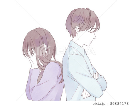 すれ違う男女 悲しむ女性のイラスト素材