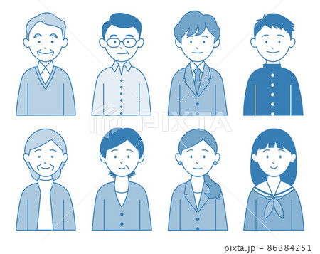 人物 シンプル 上半身 アイコン ブルー系 人物 シンプル 上半身 アイコン ブルー系 86384251
