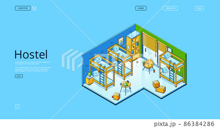 Vector banner of hostel room with bunks 86384286