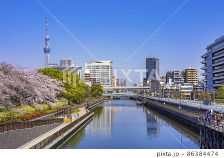 横十間川と東京スカイツリーの風景(2021年3月) 横十間川と東京スカイツリーの風景(2021年3月) 86384474