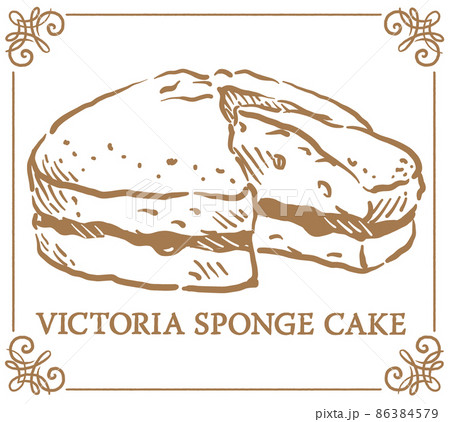 ヴィクトリア・サンドケーキ(ヴィクトリア・スポンジケーキ)。手書き風スイーツ。ベクターイラスト素材 86384579
