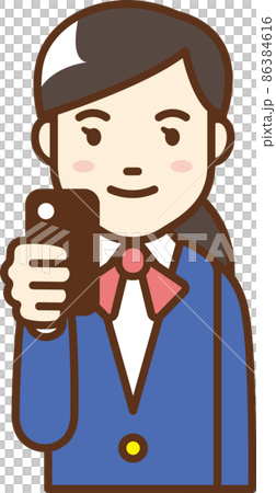 Illustration of a woman in uniform holding a smartphone 86384616