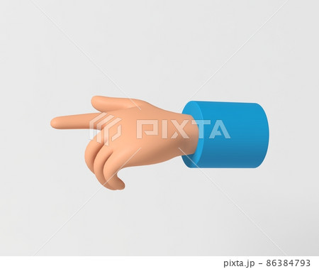 The hand points to the left. The hand gesture. The finger shows or presses. 3D rendering illustration 86384793
