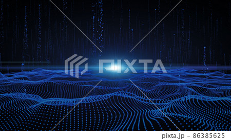 Particle field with animation of waves, bright light 86385625