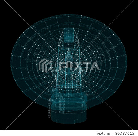 Hologram Large Satelite Dishes Telescope. Science and Technology Concept Hologram Large Satelite Dishes Telescope. Science and Technology Concept 86387015