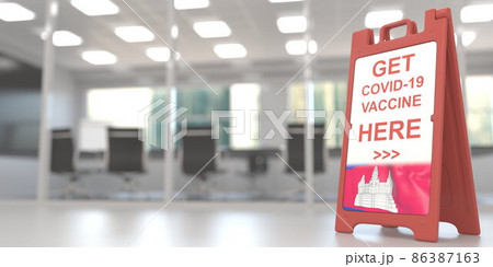 Flag of Cambodia on a COVID-19 vaccination centre signboard, 3D rendering 86387163