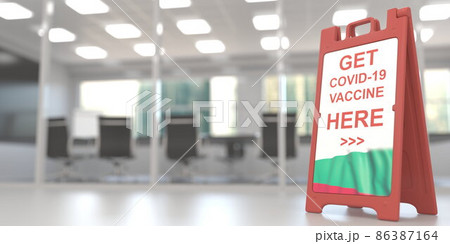 Flag of Bulgaria on a COVID-19 vaccination centre signboard, 3D rendering 86387164
