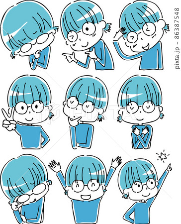 いろいろな表情や仕草の眼鏡っ子 86387548