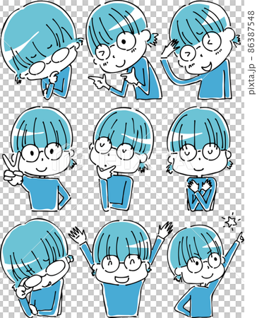 いろいろな表情や仕草の眼鏡っ子 86387548