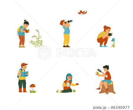 Set with different schoolchildren or preschoolers studying world in flat vector 86390977
