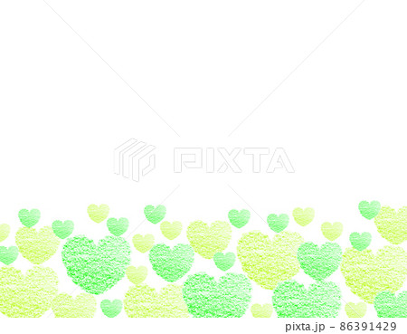 ホワイトデー背景素材 下から湧き上がる大小の黄緑&緑色のクレヨンで描かれたハート 横 背景白 他色有 ホワイトデー背景素材 下から湧き上がる大小の黄緑&緑色のクレヨンで描かれたハート 横 背景白 他色有 86391429
