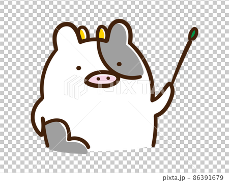 一個教書的可愛奶牛角色的手寫風格插圖 86391679