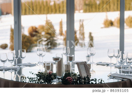Decorated Table for a wedding reception in a restaurant .Wedding decor 86393105