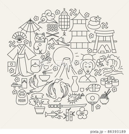 Japan Line Icons Circle 86393189