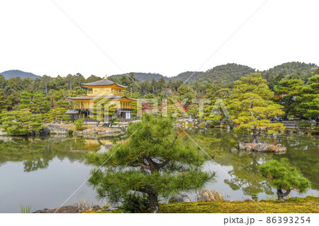 晩秋の鹿苑寺 鏡湖池と舎利殿 金閣 晩秋の鹿苑寺 鏡湖池と舎利殿 金閣 86393254