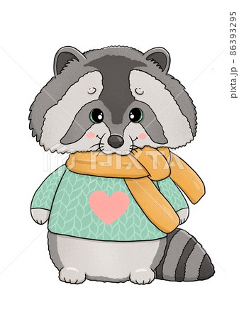 Cute raccoon in yellow scarf and mental sweater 86393295