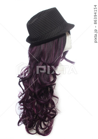 Classic Fedora Hat on Mannequin Head With Black and Red Wig Classic Fedora Hat on Mannequin Head With Black and Red Wig 86394154