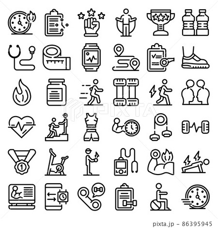 Personal trainer icons set, outline style 86395945