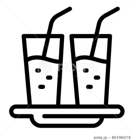 Two glasses on a tray icon, outline style Two glasses on a tray icon, outline style 86396078