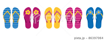 set of colorful flip flops summer collection swim wear with flower 86397064