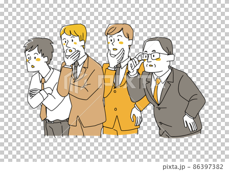 商人望向一邊，滑稽的手寫人物插圖，矢量線圖的簡單著色 86397382