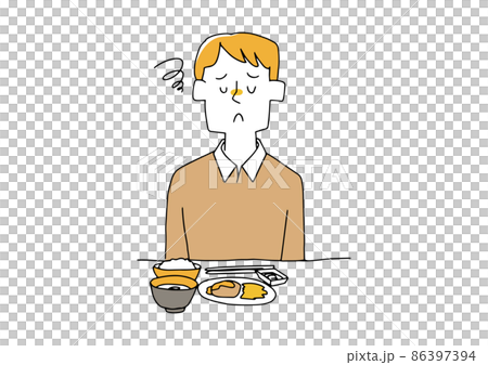 一個不吃飯的人,一個滑稽的手寫人物插圖,一個簡單的矢量線圖著色 一個不吃飯的人,一個滑稽的手寫人物插圖,一個簡單的矢量線圖著色 86397394