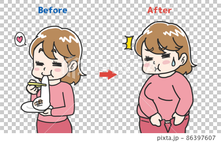 正月太りビフォー、アフターのイラスト 86397607