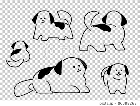 いろんな白黒の犬のイラストのイラスト素材