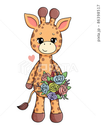 Cute little giraffe with colorful beautiful flower 86398517