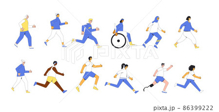 Running people set. Different runners marathon 86399222