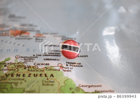 Trinidad and Tobago flag drawing pin on the map Trinidad and Tobago flag drawing pin on the map 86399943