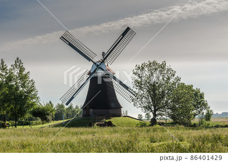 Traditional Windmill Wynhamster Kolk, Rheiderland, East Frisia, Lower Saxony, Germany 86401429