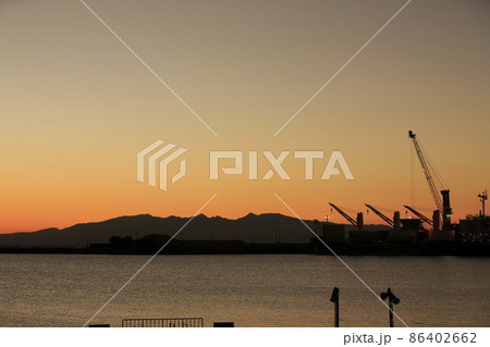 大牟田市　三池港　港の夕暮れ、 86402662