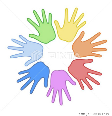 Round of rainbow hands. Line color icon. 86403719