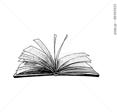 Open book with flying pages. Hand drawn sketch. Vector illustration isolated on white. 86405025