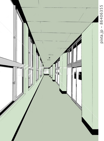 学校の廊下の漫画背景イラスト単色のイラスト素材